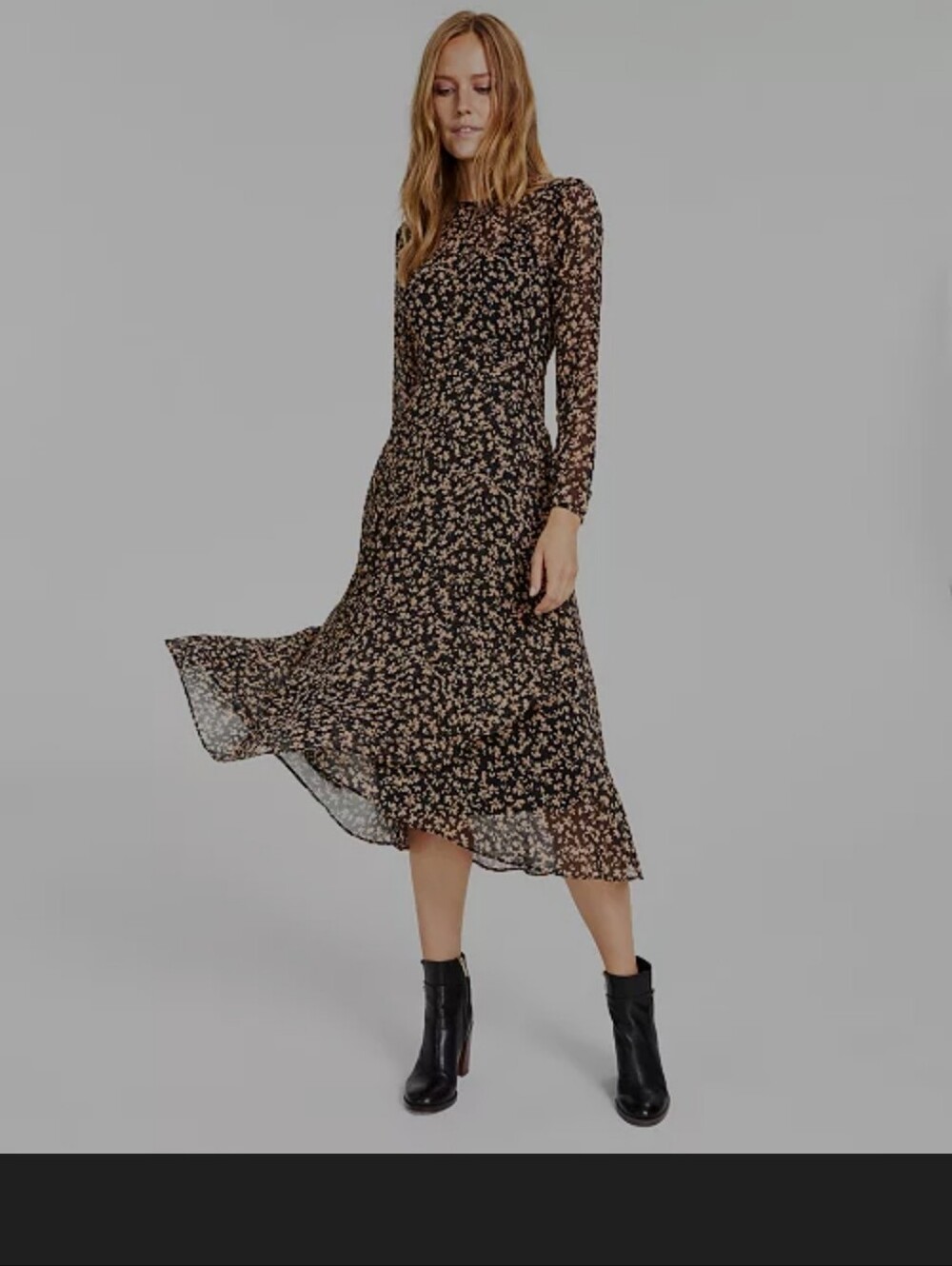 Tommy Hilfiger Black & Tan Floral Maxi Dress with Sheer Overlay Size 12